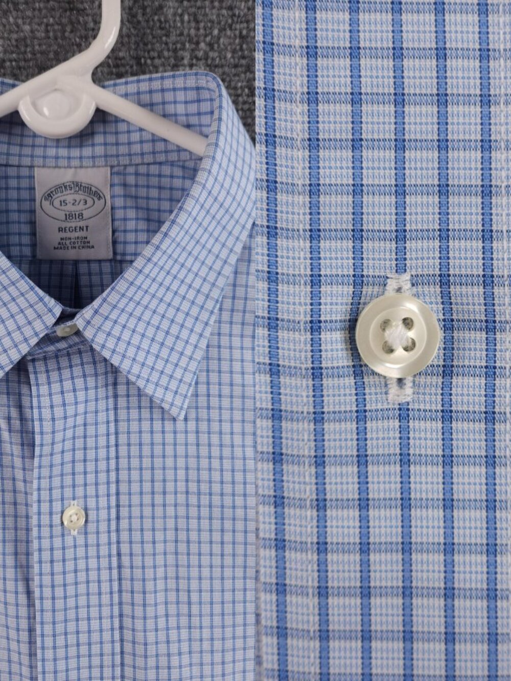 Brooks Brothers Regent 15 2/3 Cotton Check Non-Iron Blue Office Pocket Mens
